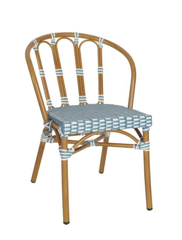 Bordeaux Side Chair PE Rattan/Aluminium - Blue & White