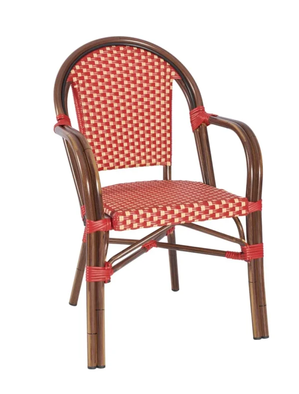 Carcassonne Armchair - Red & Cream PE Flat Rattan Weave & EPC Aluminium
