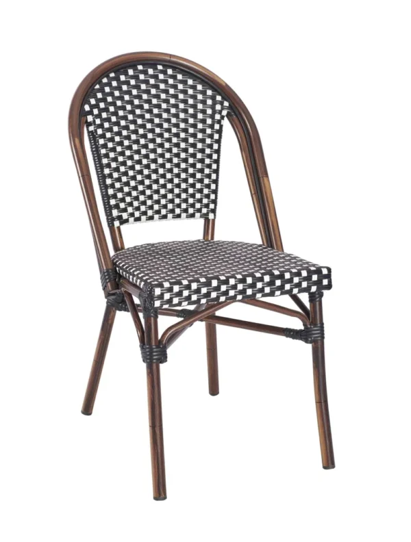 Carcassonne Side Chair - Black & White PE Flat Rattan Weave & EPC Aluminium