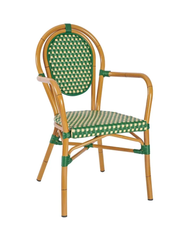 Marseille Armchair - Green & Cream Rattan Weave & EPC Aluminium