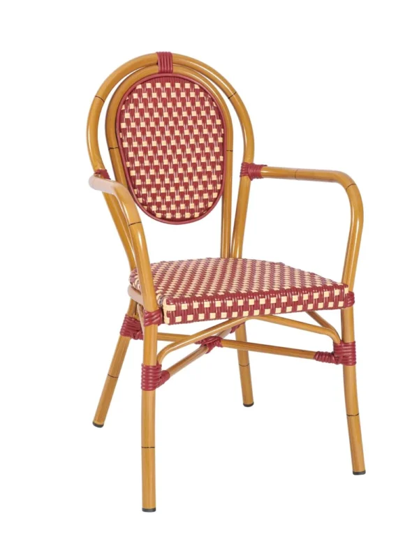 Marseille Armchair - Red & Cream Rattan Weave & EPC Aluminium