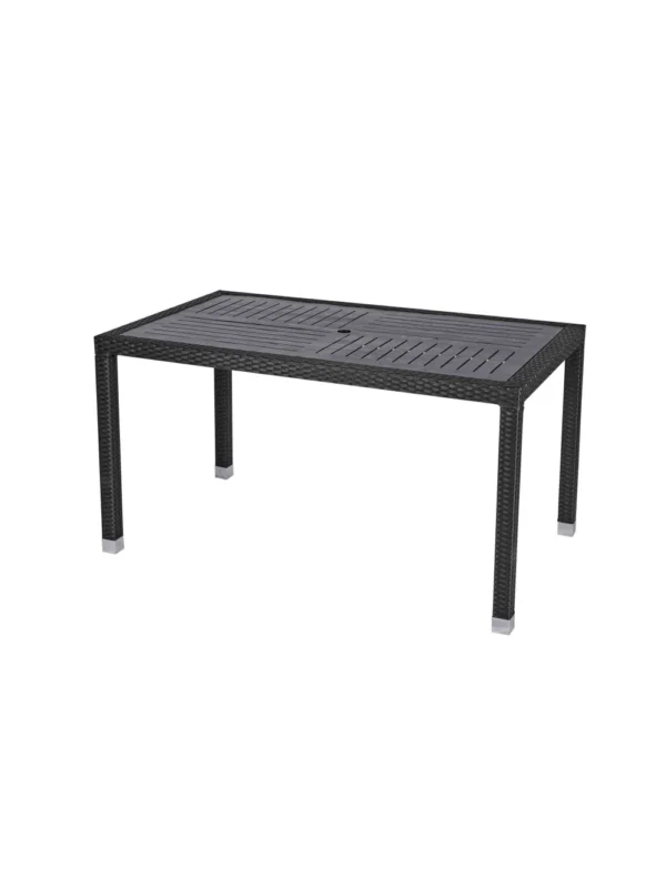 Geneva Alu Top Table – Dining RC 140 x 80 Black/Wood Effect Aluminium/ Ebony Flat PE Resin Weave