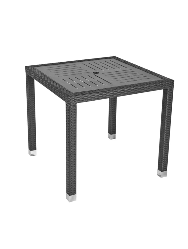 Geneva Alu Top Table – Dining SQ80  Black/Wood Effect Aluminium/ Ebony Flat PE Resin Weave